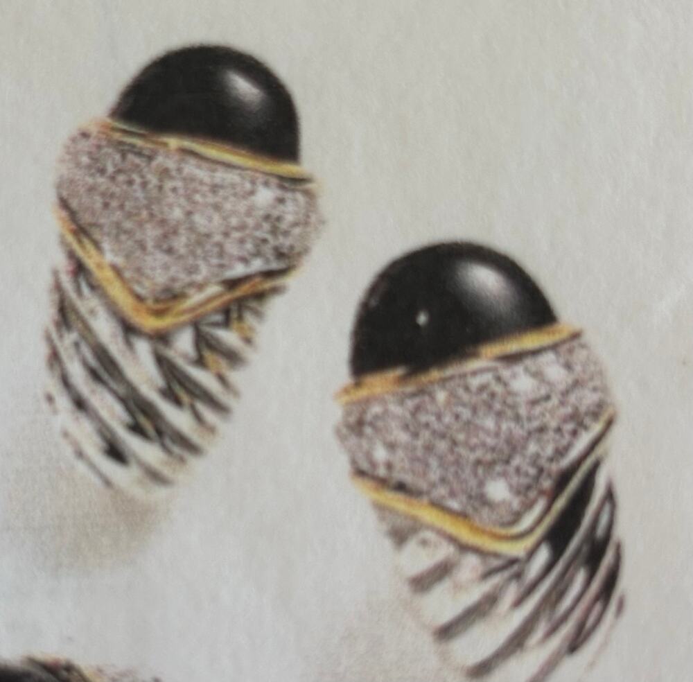 David Yurman 18K Gold Diamonds Black Onyx SS Large Capri Shrimp Earrings